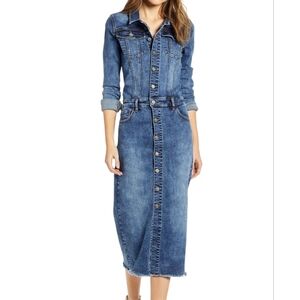 NEW.  Wash Lab Dyed Denim Button-Down Midi Dress...Size Small